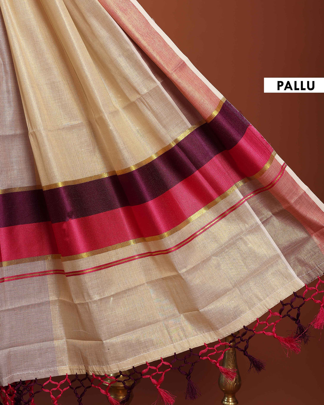 Authentic Handloom Kerala Kasavu Cotton Saree with Zari Border - Cream