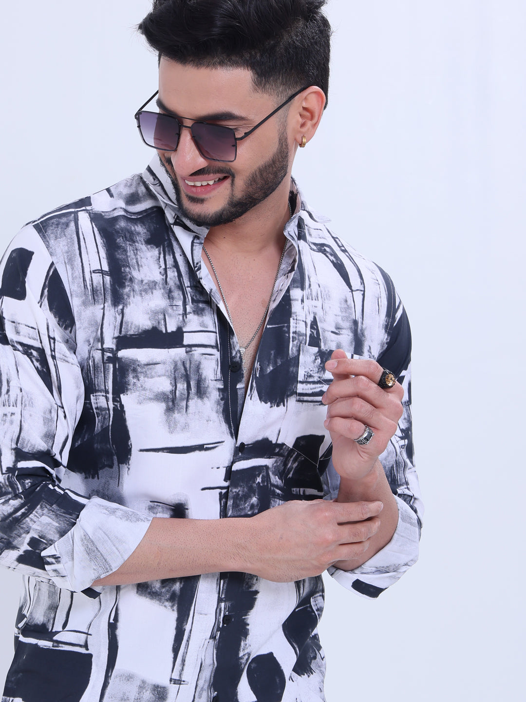 Rocx Men's Abstract Printed Full Sleeve Casual Shirt - Multi