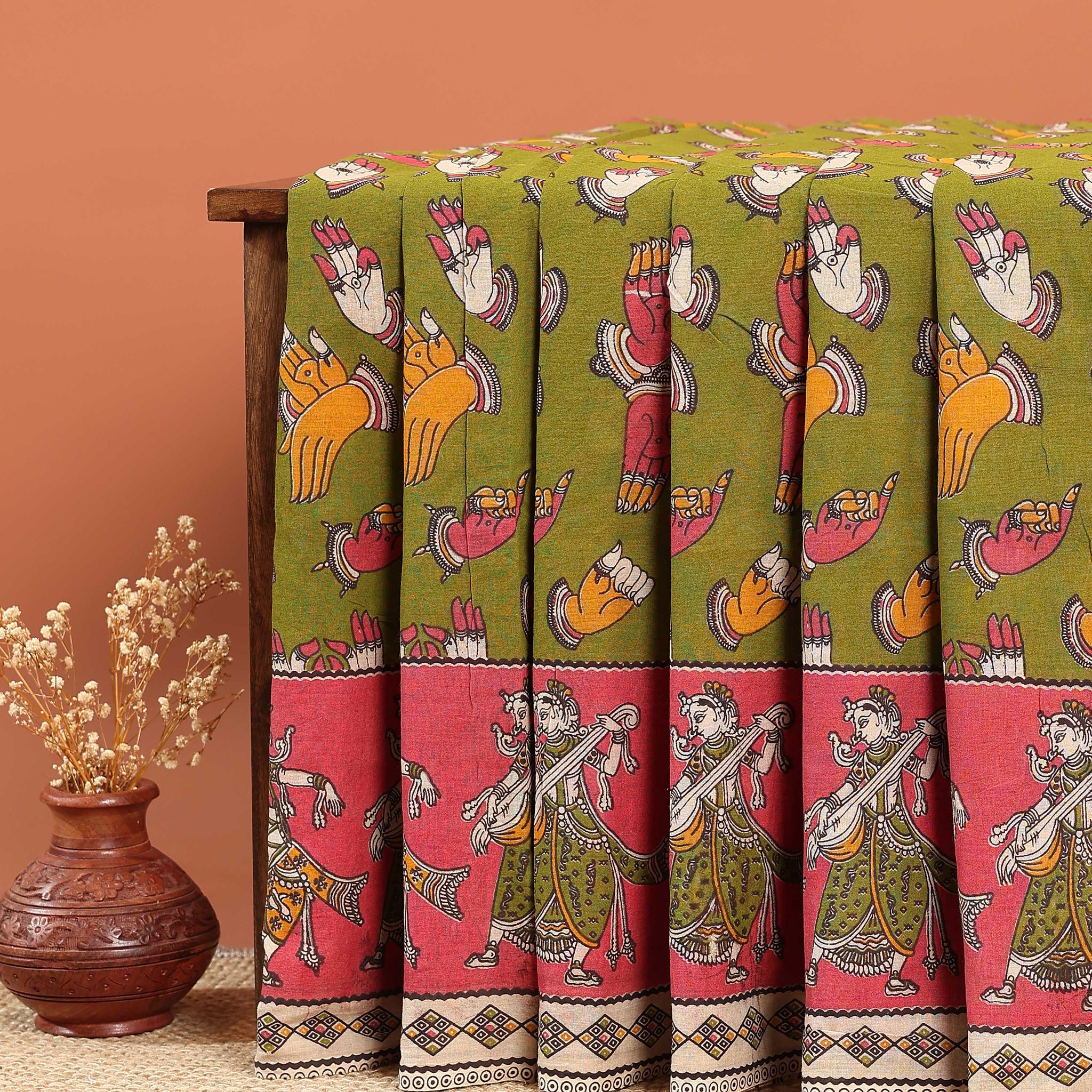 Cotton Kalamkari Printed Saree - Green