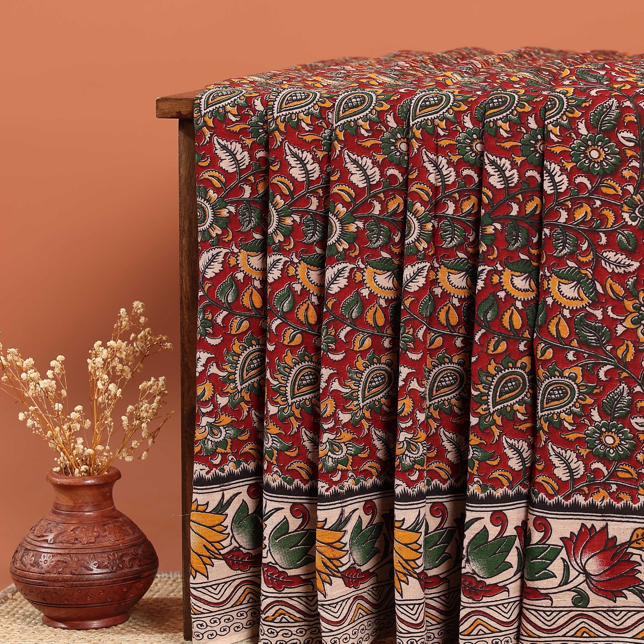 Cotton Kalamkari Printed Saree - Red