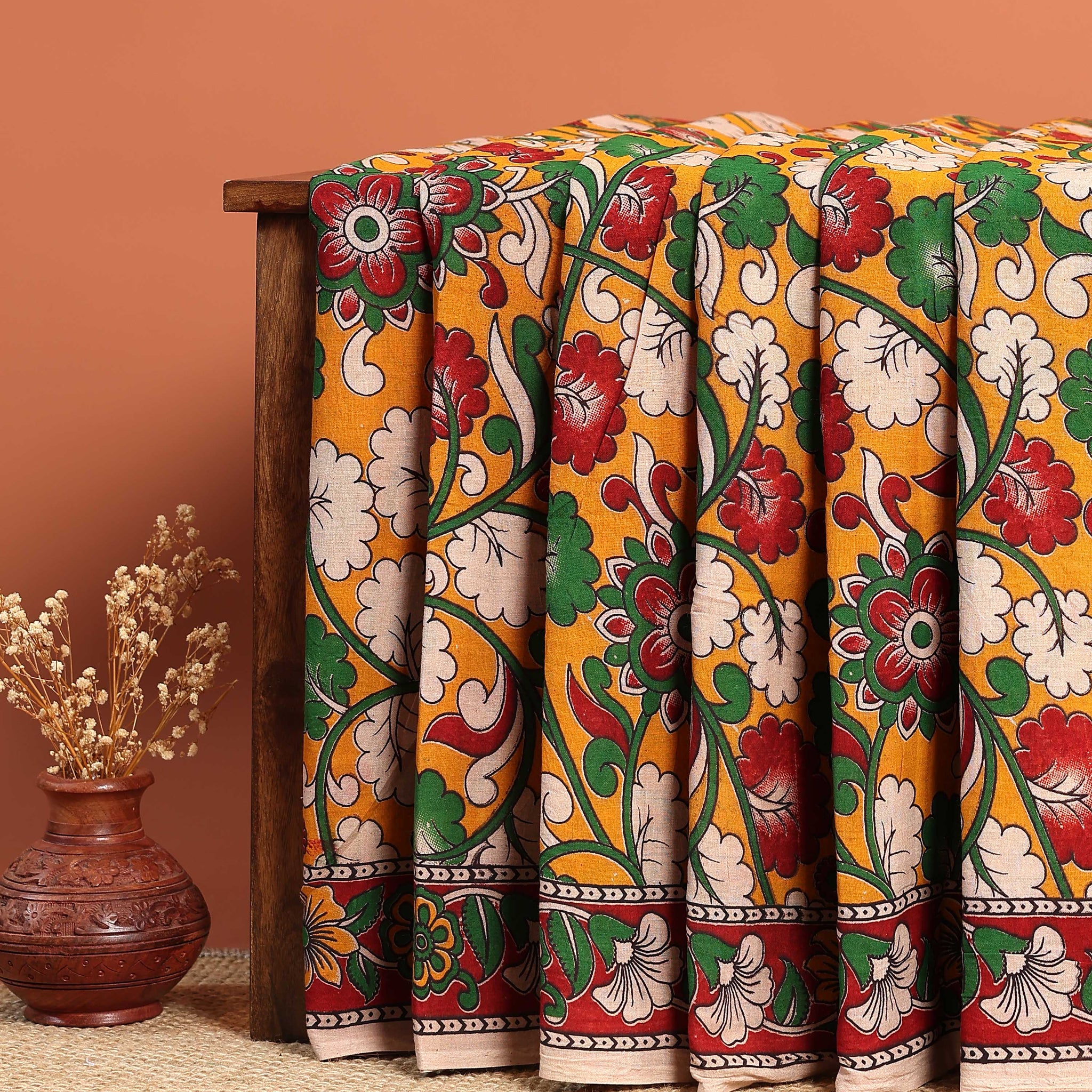 Cotton Kalamkari Printed Saree - Yellow