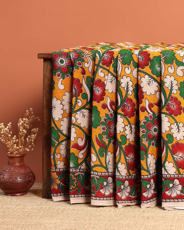 Cotton Kalamkari Printed Saree - Yellow