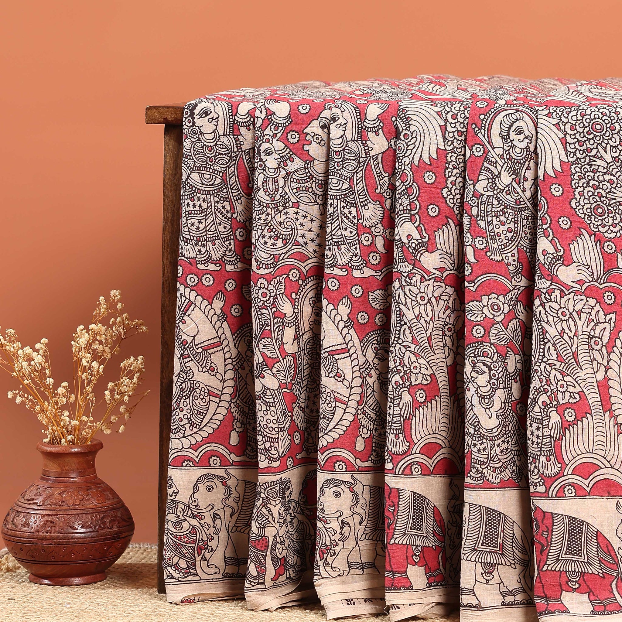 Cotton Kalamkari Printed Saree - Red