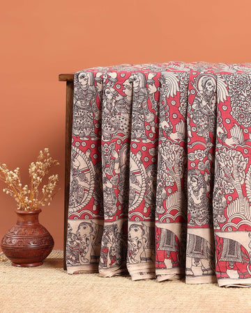 Cotton Kalamkari Printed Saree - Red