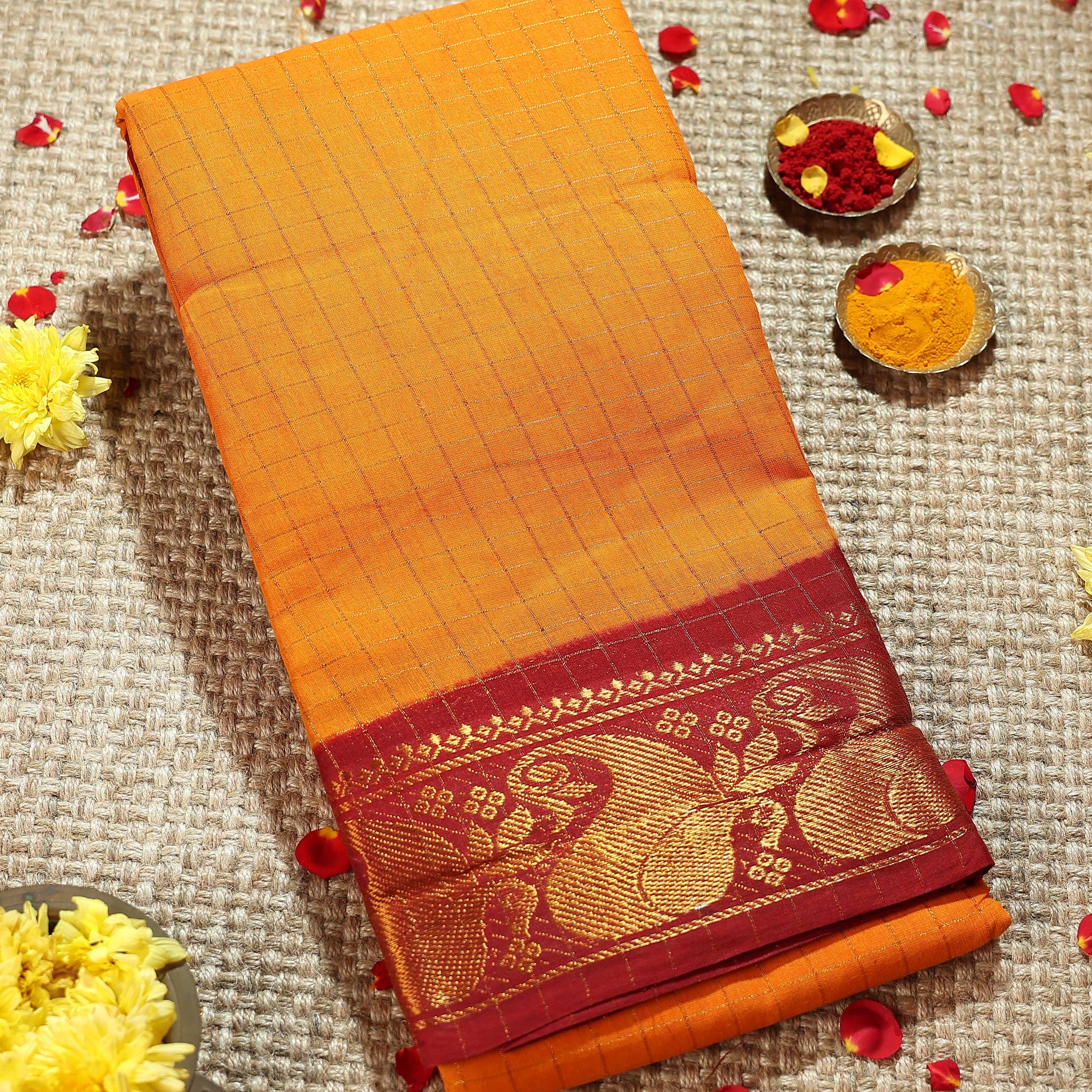 Classic Sungudi Cotton Saree with Zari Border and Checked Design - Yellow
