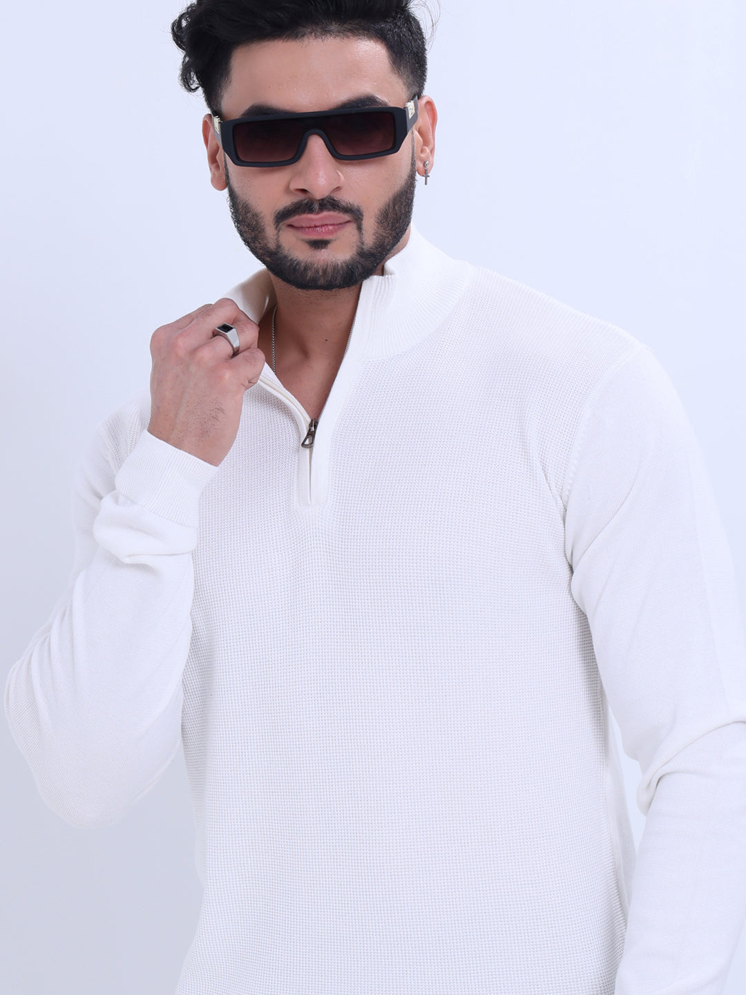 Men's Nativebull Textured High-Neck Sweatshirt  - White