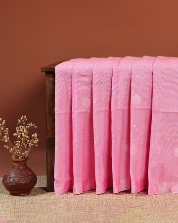 Handwoven Khadi Cotton Saree with Subtle Buti Motifs - Pink