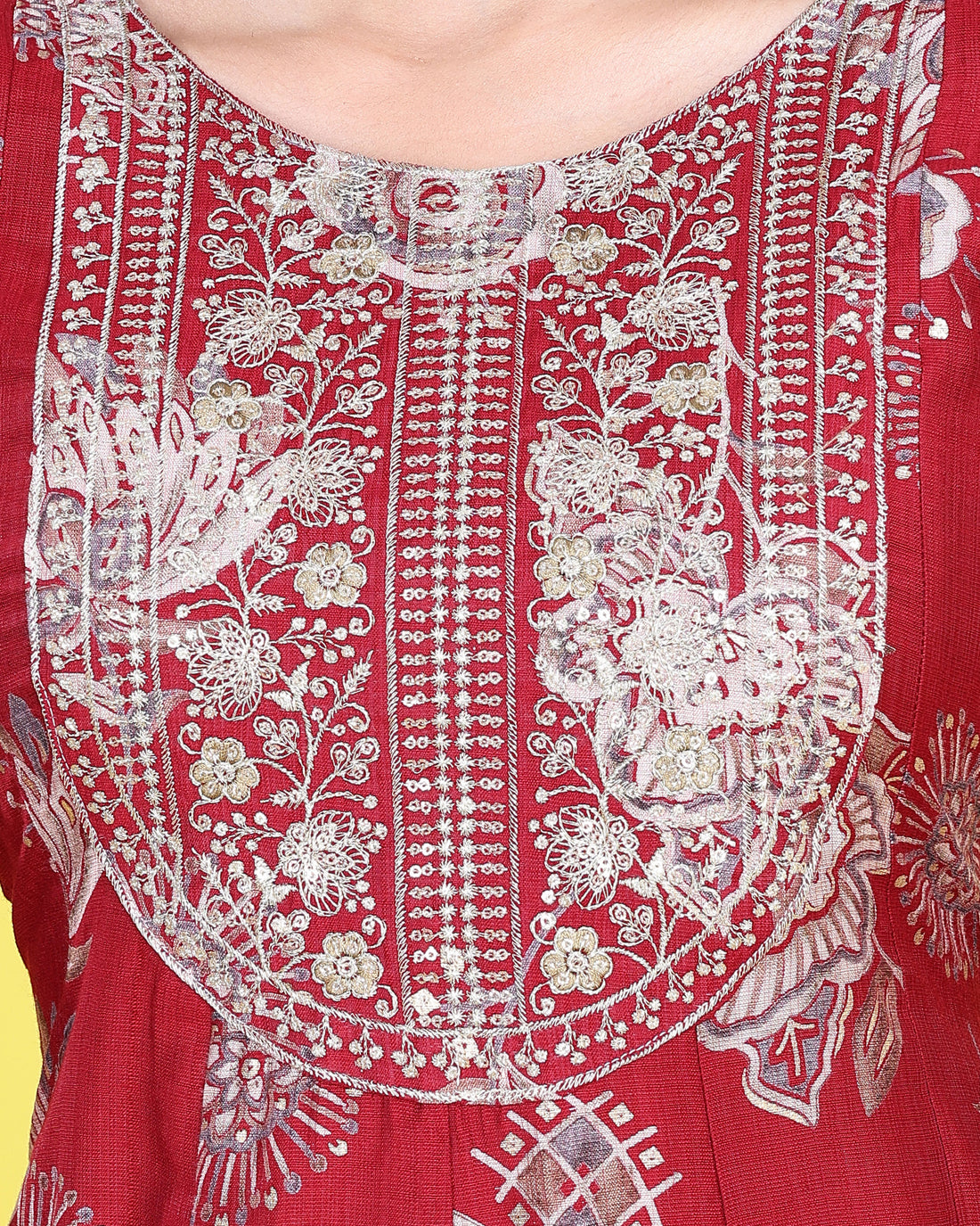 Ethnic Embroidered Kurta - Red