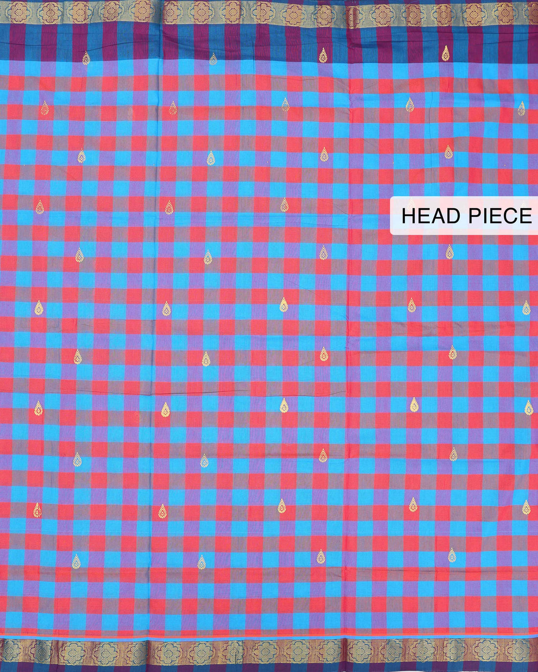 Handloom Cotton Saree with Checked Weave and Zari Border - Multi