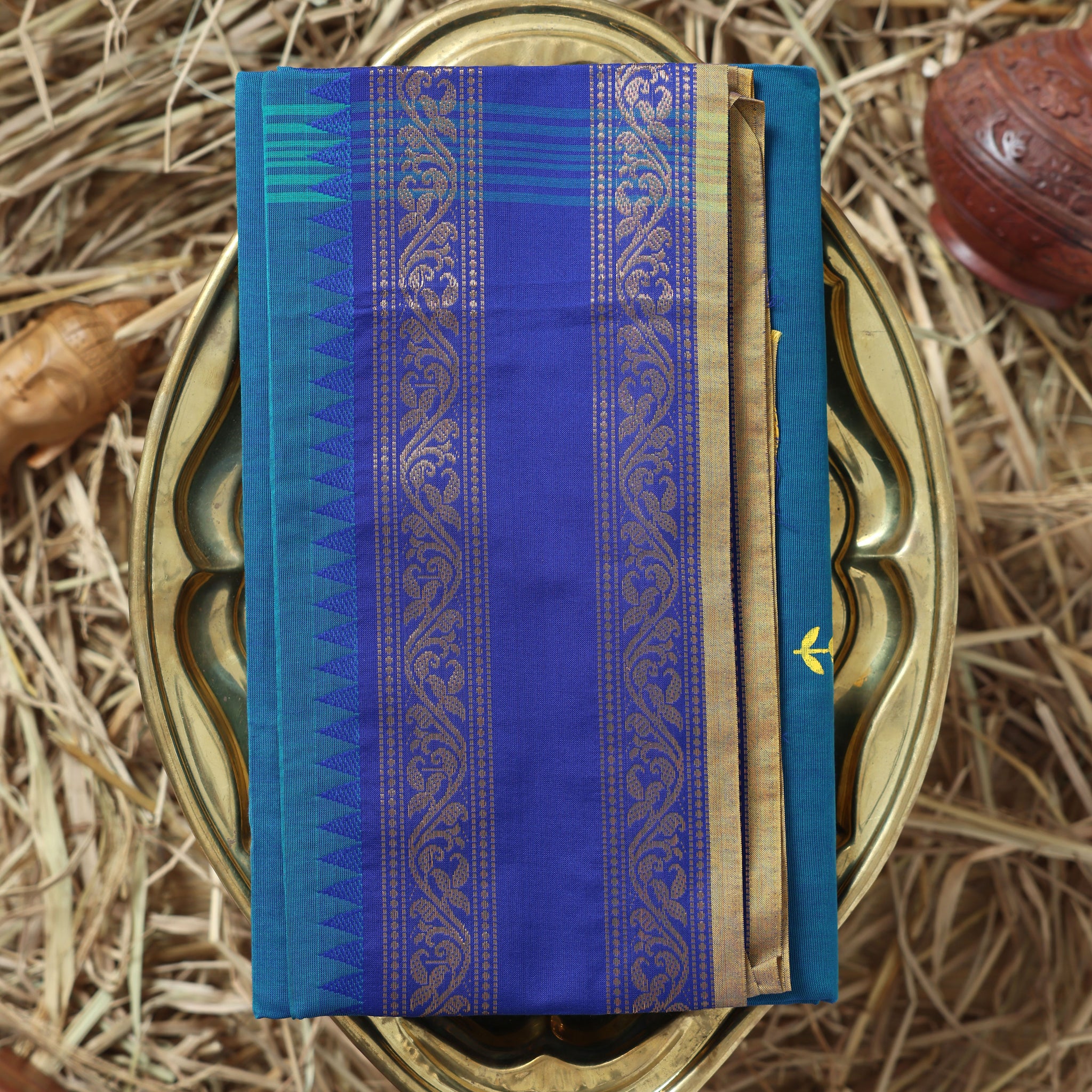 Teal Blue Color Handloom Saree