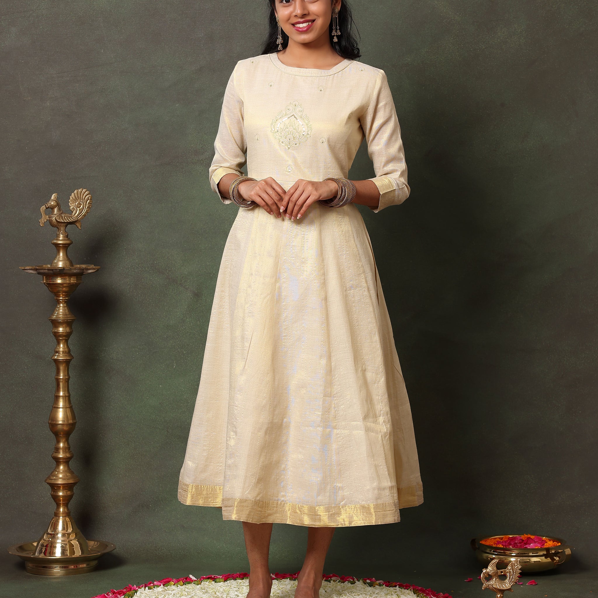 Elegance Traditional Kasavu-Inspired Anarkali Kurta - Gold