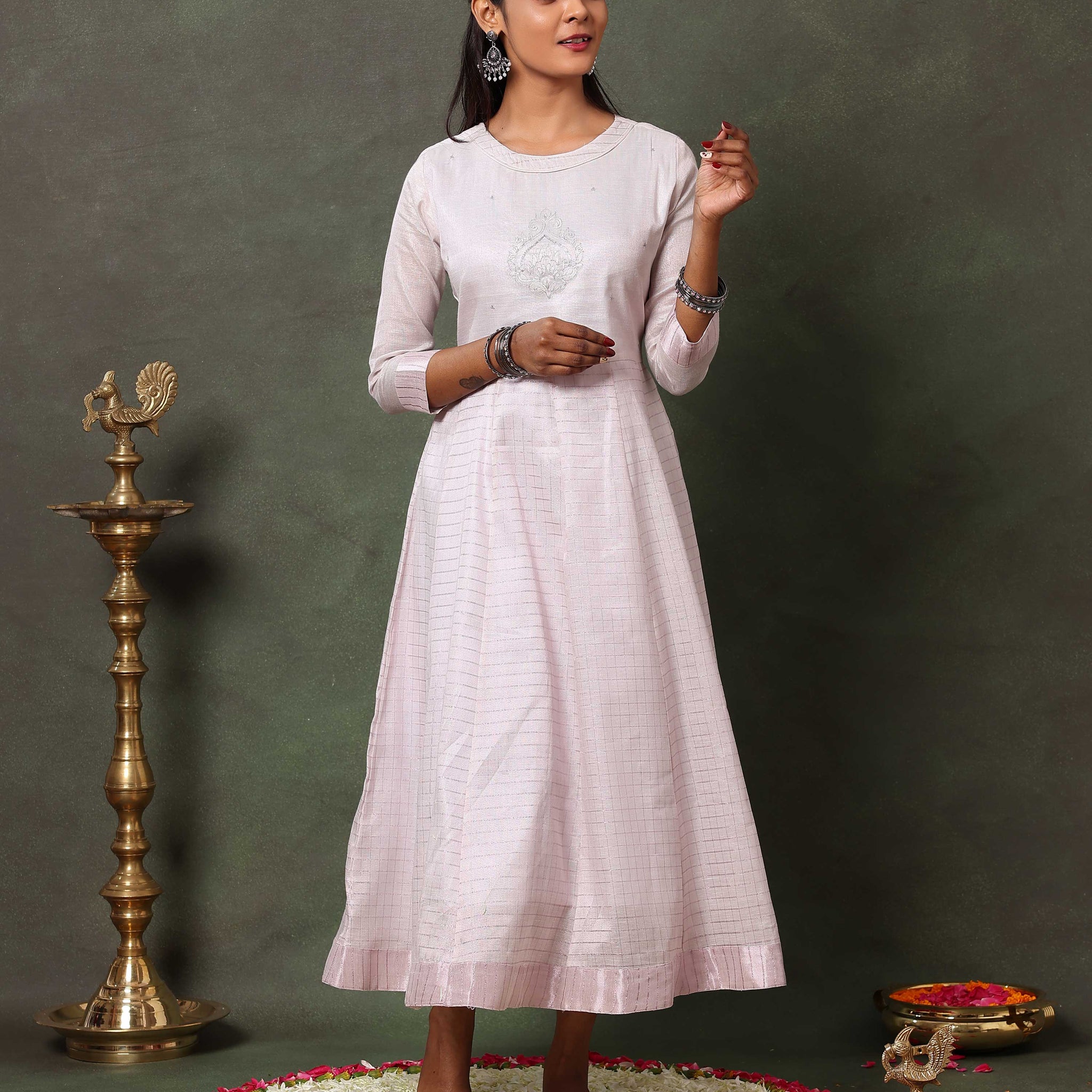 Elegance Traditional Kasavu-Inspired Anarkali Kurta - Lilac