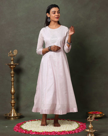 Elegance Traditional Kasavu-Inspired Anarkali Kurta - Lilac