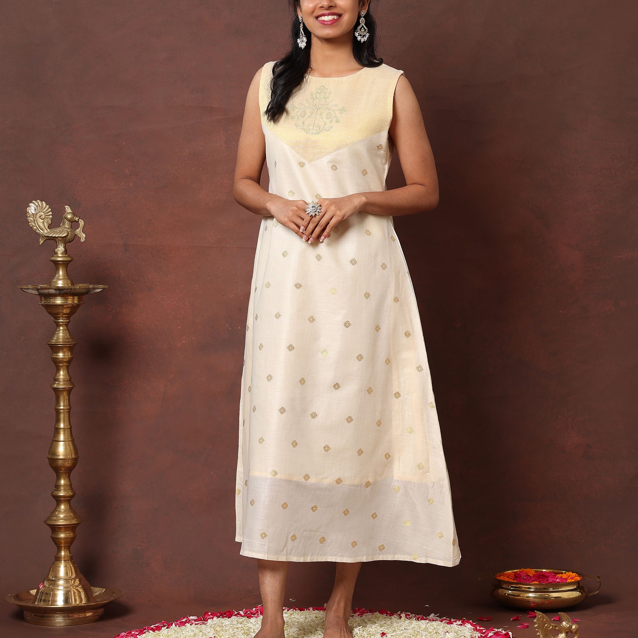 Elegance Traditional Kasavu-Inspired Anarkali Kurta - Gold