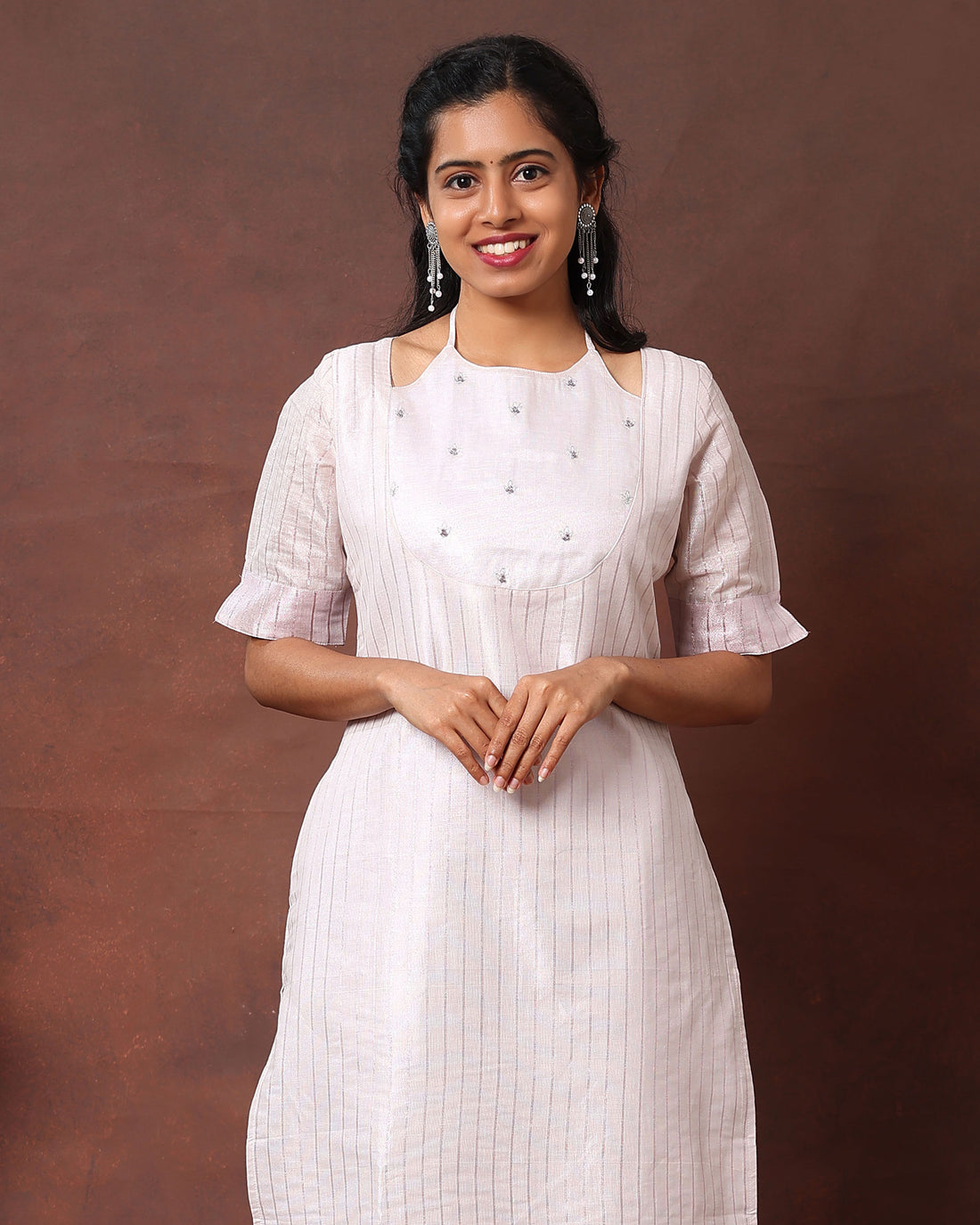Stylish Handwoven Cotton Kurta with Cut-Out Neckline and Subtle Embroidery - White