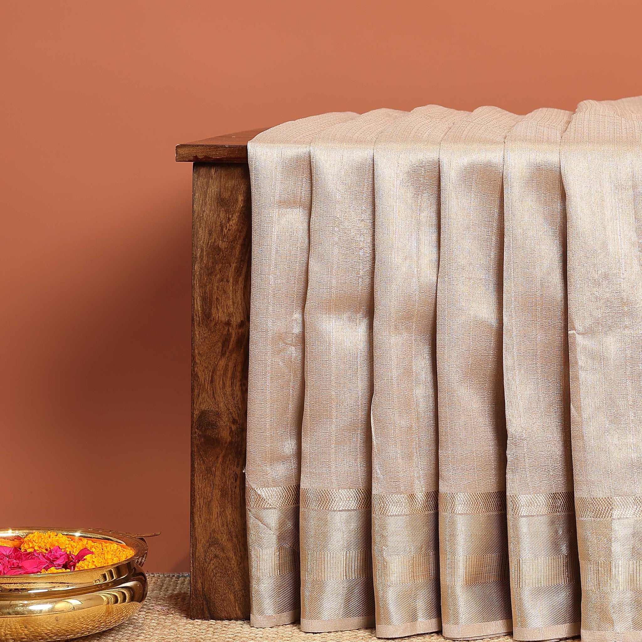 Elegant Semi Tissue Saree with Subtle Zari Border and Lustrous Finish  – Grey