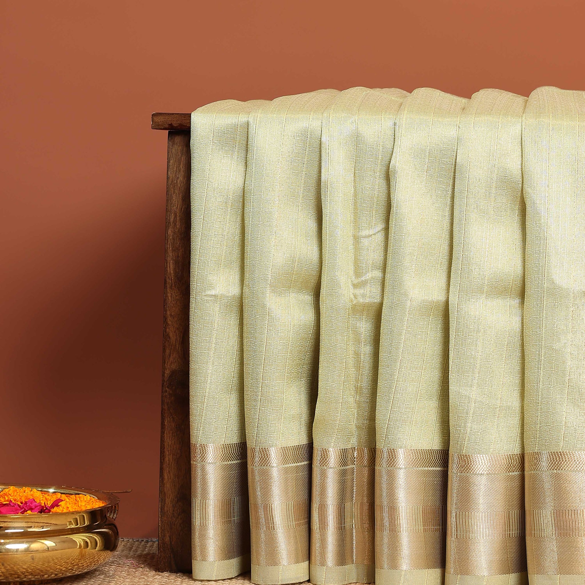 Elegant Semi Tissue Saree with Subtle Zari Border and Lustrous Finish  – Green