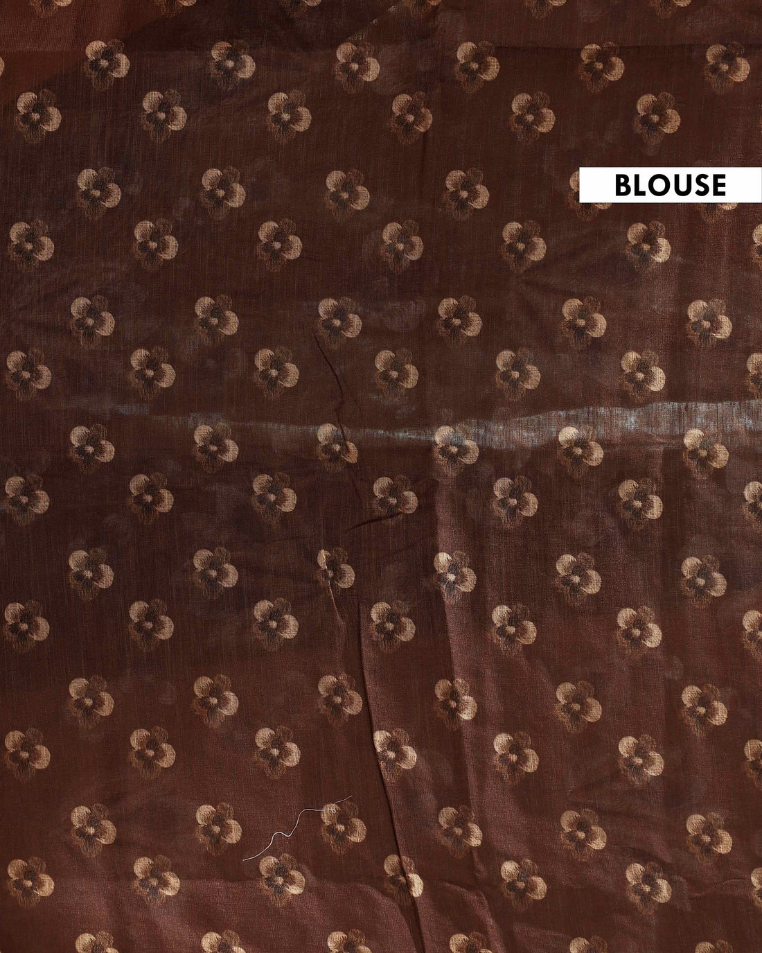 Linen Cotton Saree with All-Over Woven Floral Motifs and Subtle Zari Border - Brown