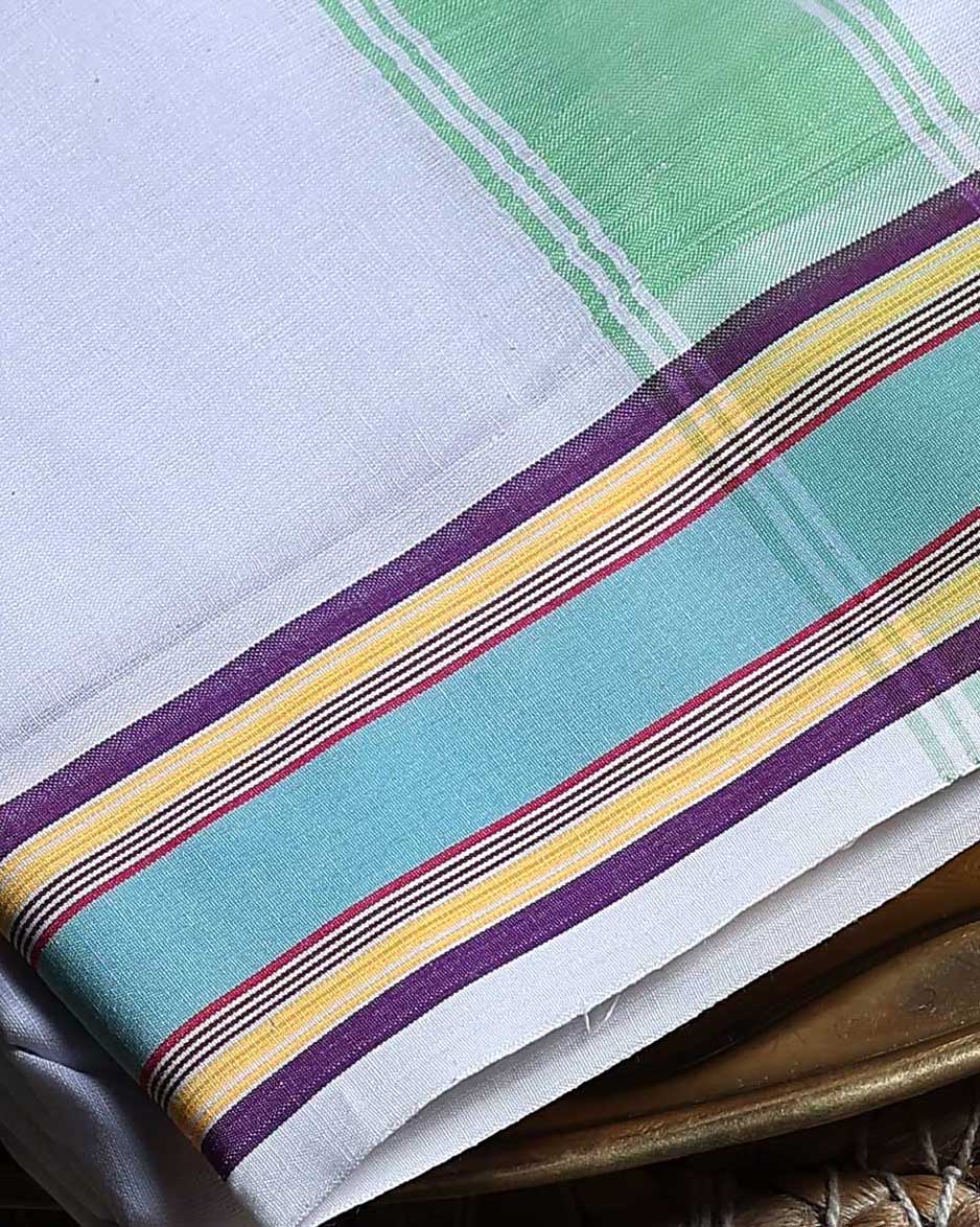 Men’s Cotton Dhoti with Multi Zari Border - White