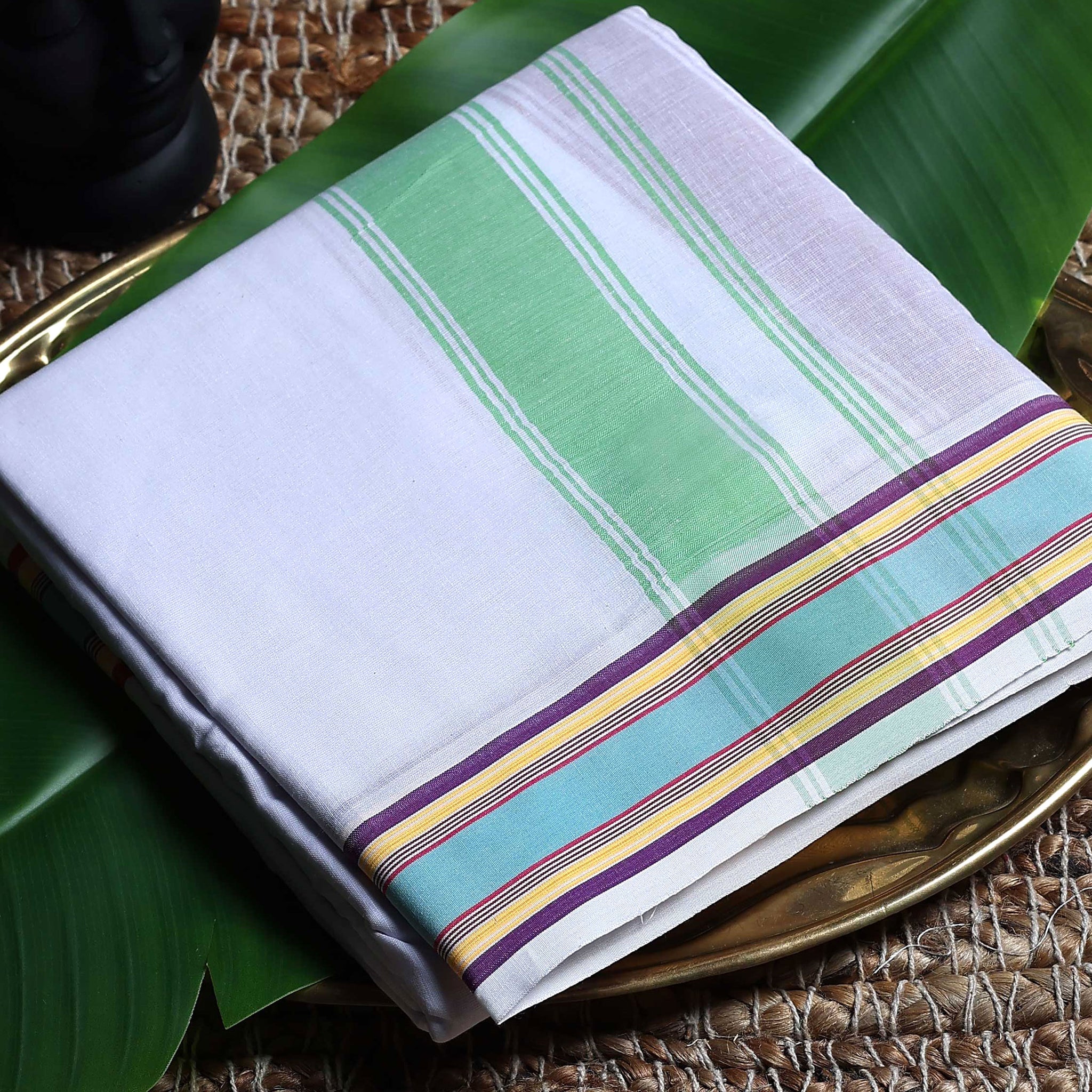 Men’s Cotton Dhoti with Multi Zari Border - White