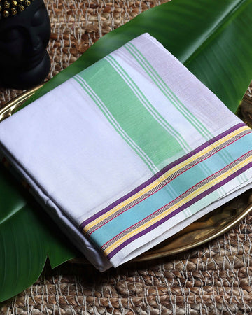 Men’s Cotton Dhoti with Multi Zari Border - White