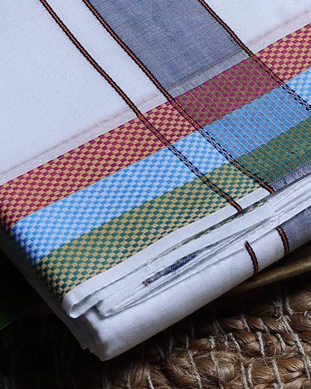 Men’s Cotton Dhoti with Multi Zari Border - White