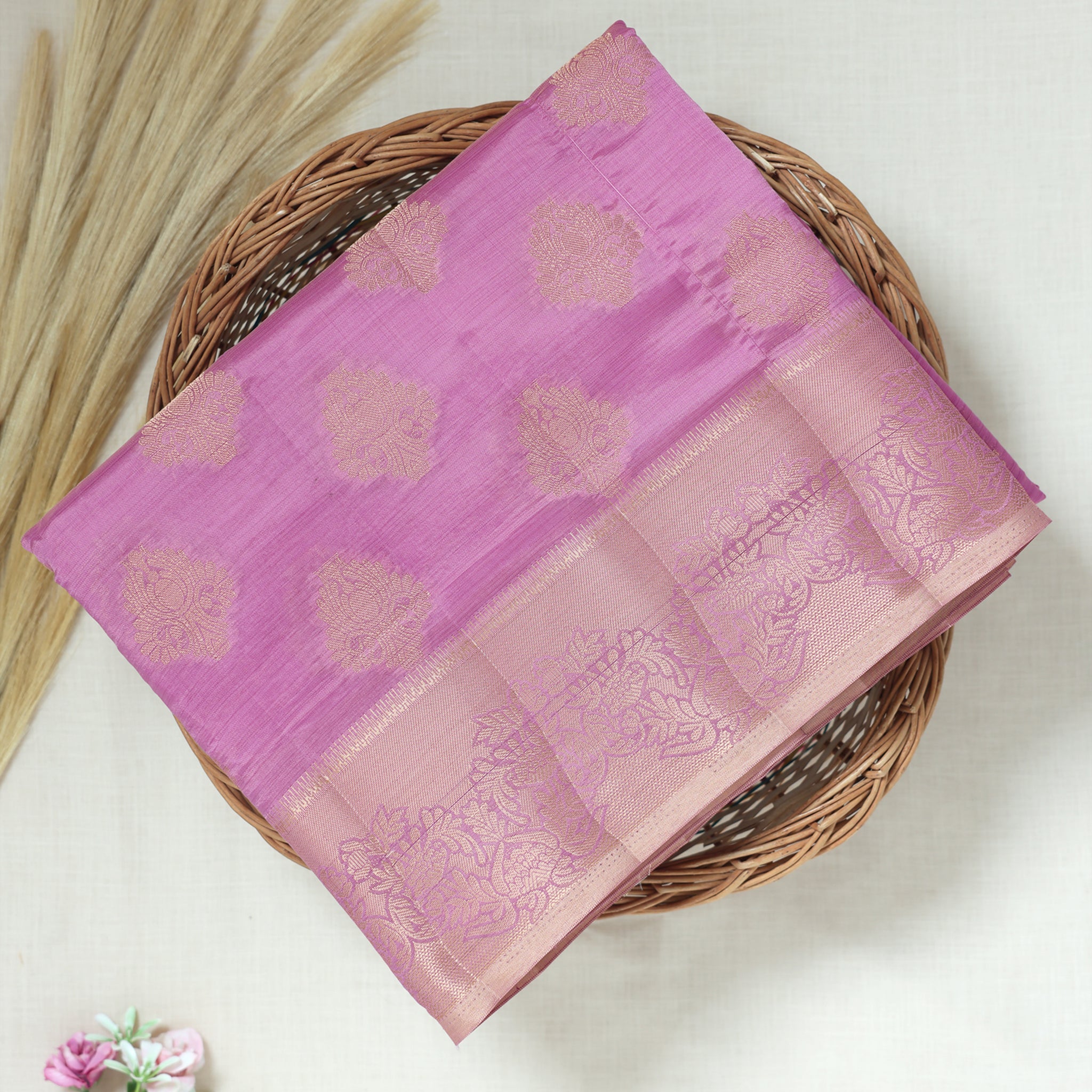 Pink Color Tussar Silk Saree