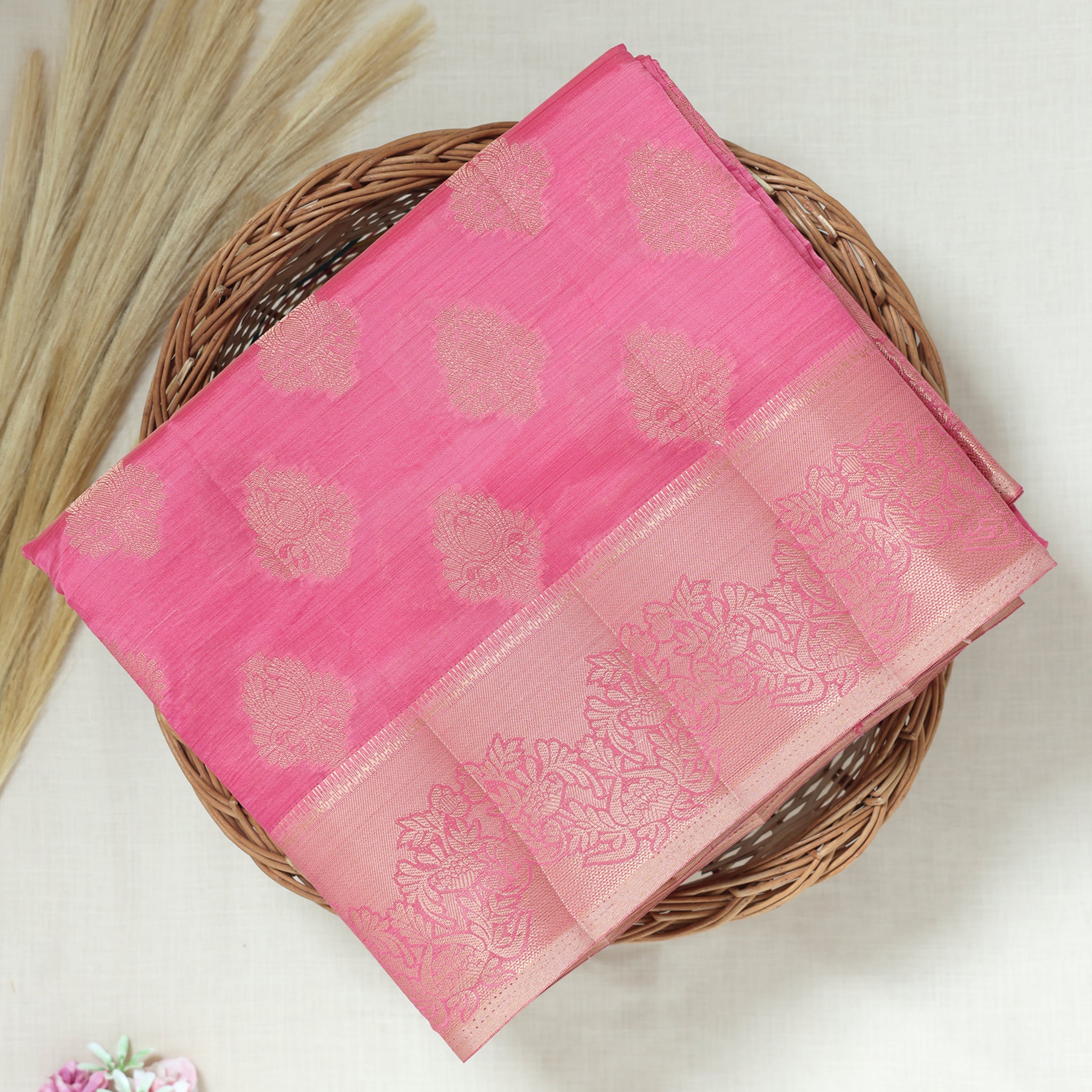 Pink Color Tussar Silk Saree