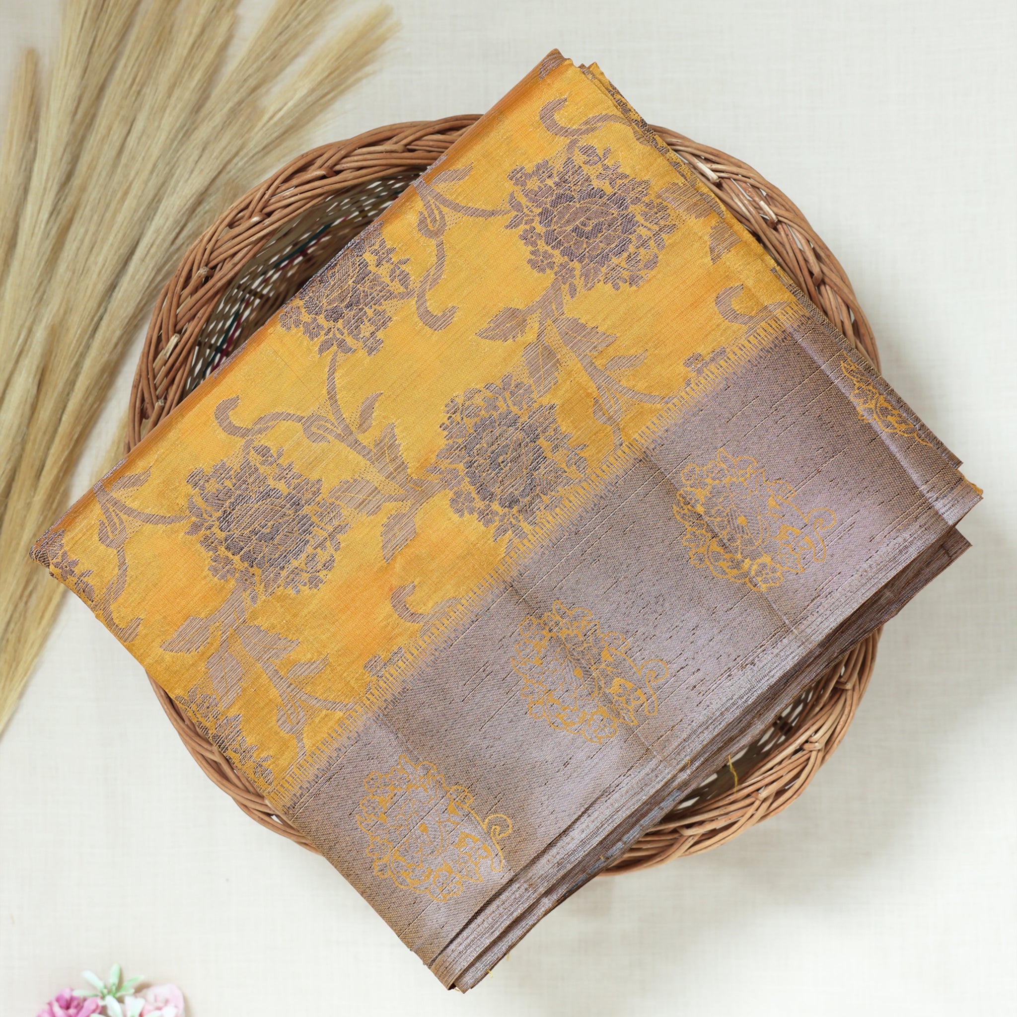 Yellow Color Tussar Silk Saree