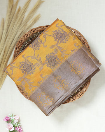 Yellow Color Tussar Silk Saree