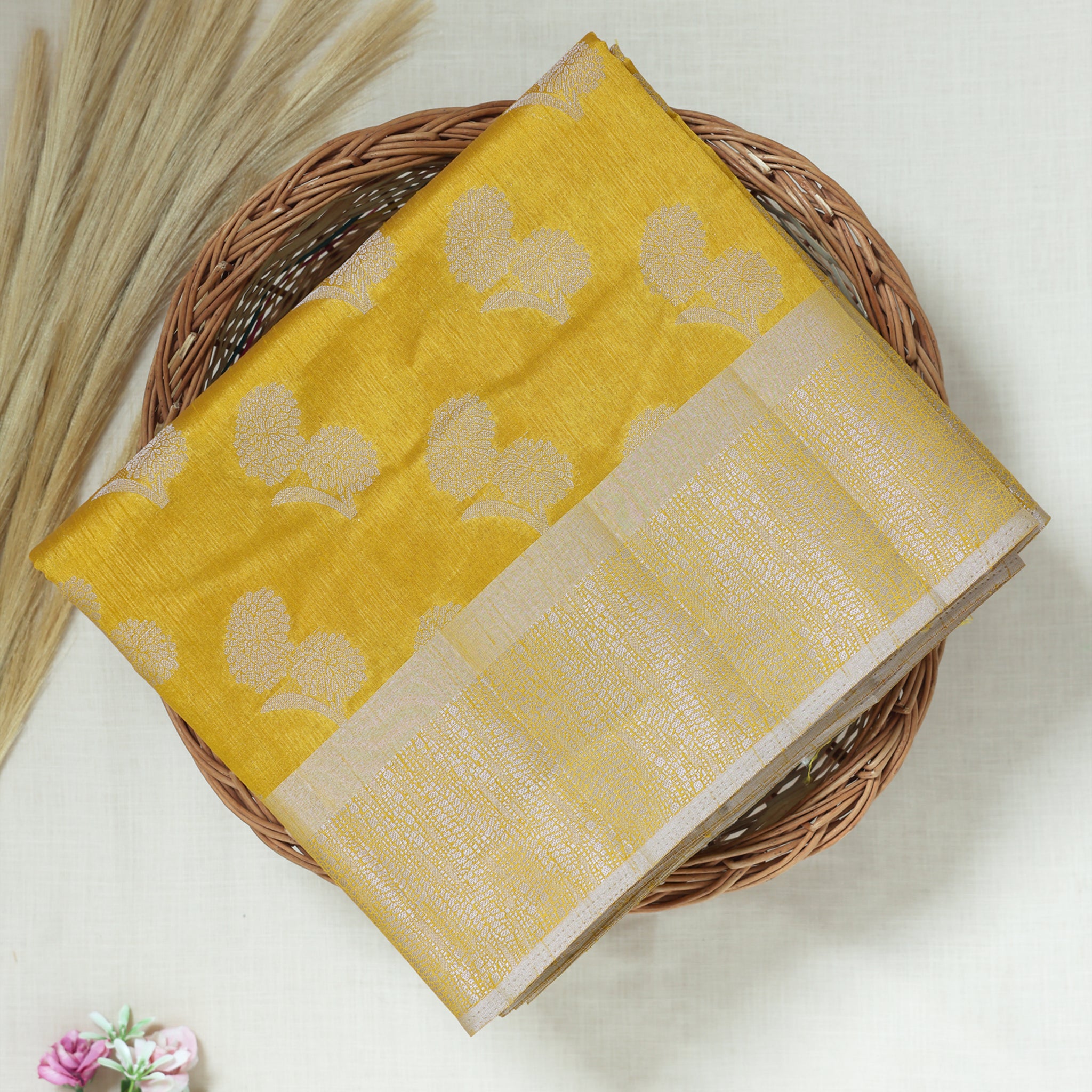 Yellow Color Tussar Silk Saree