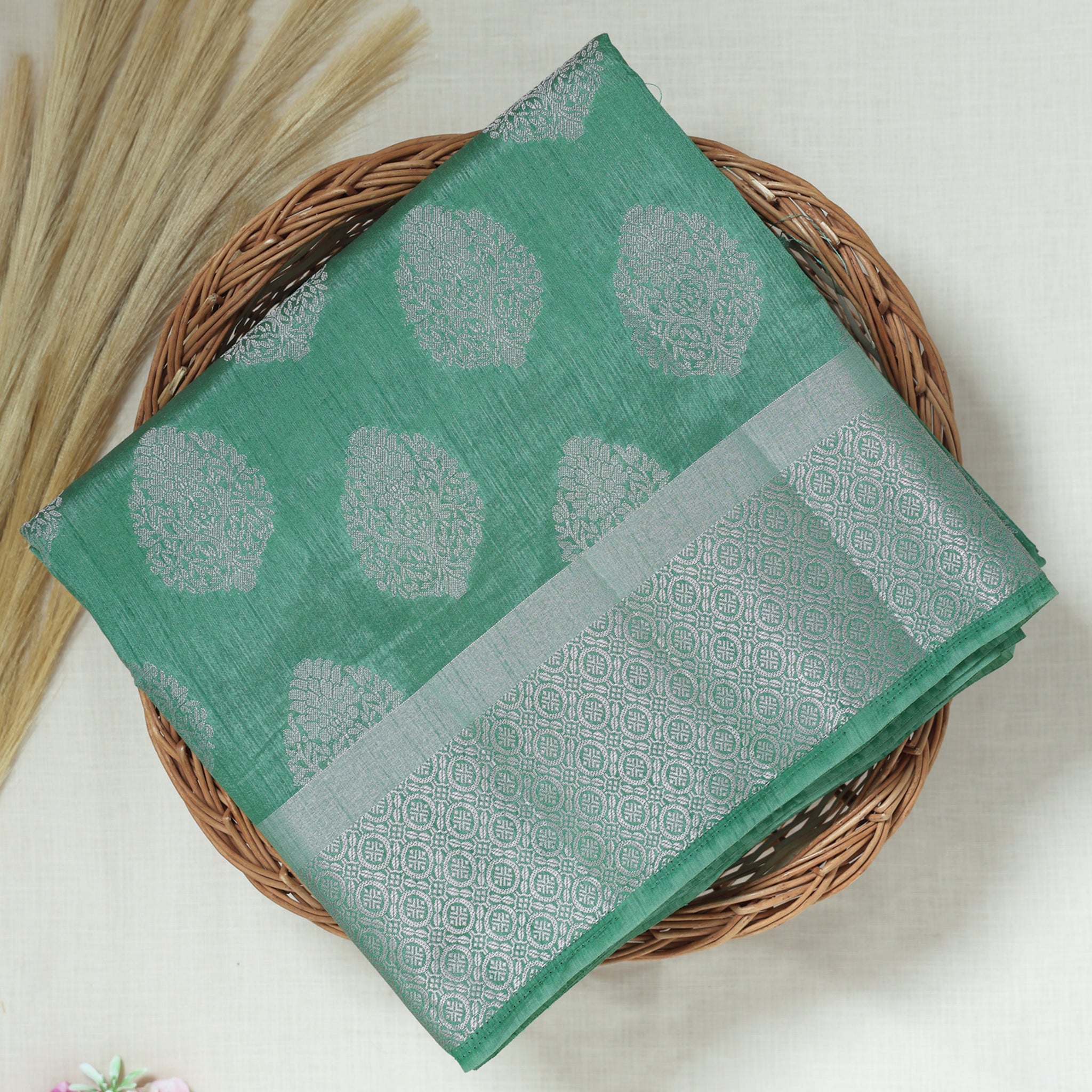 Green Color Tussar Silk Saree