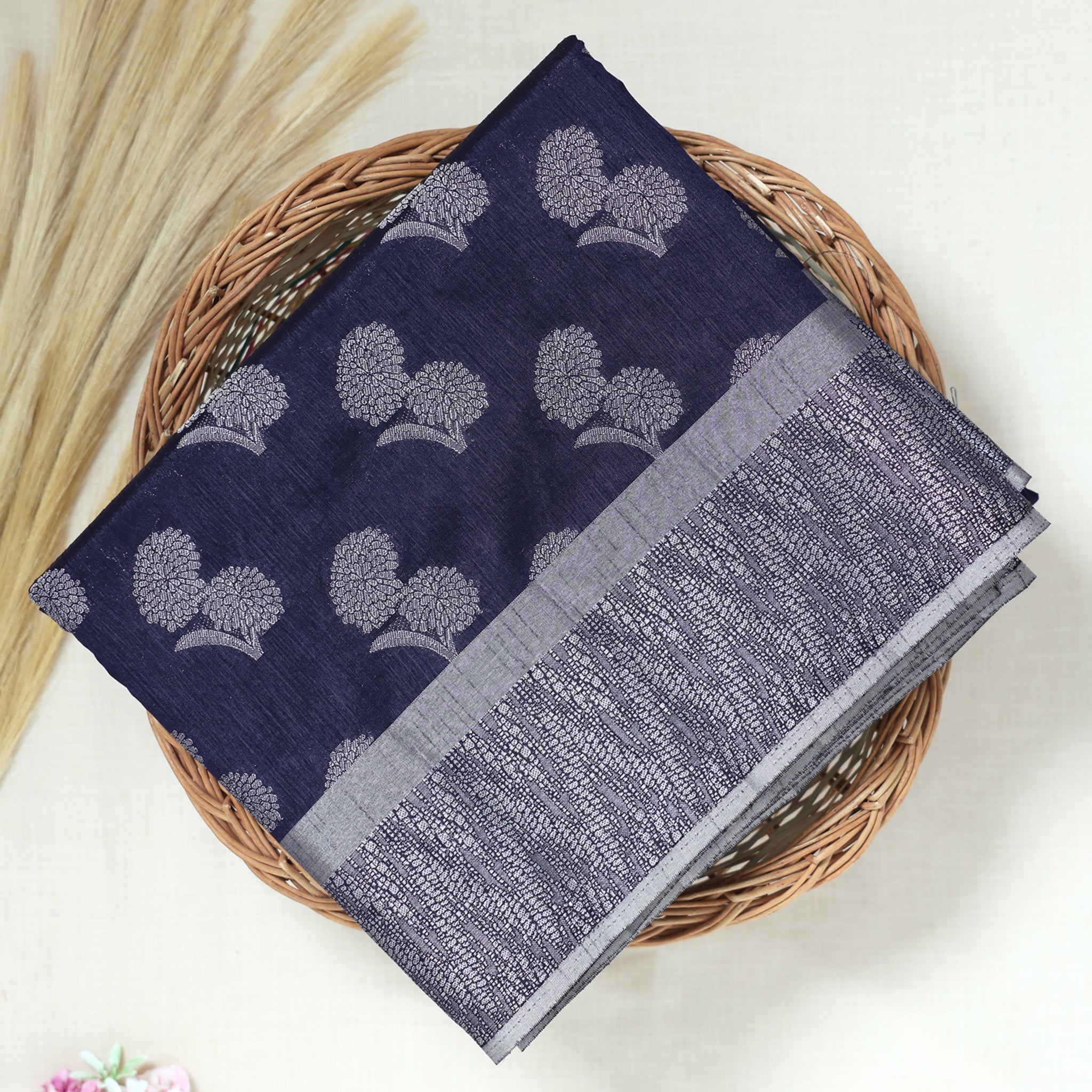Navy Blue Color Tussar Silk Saree