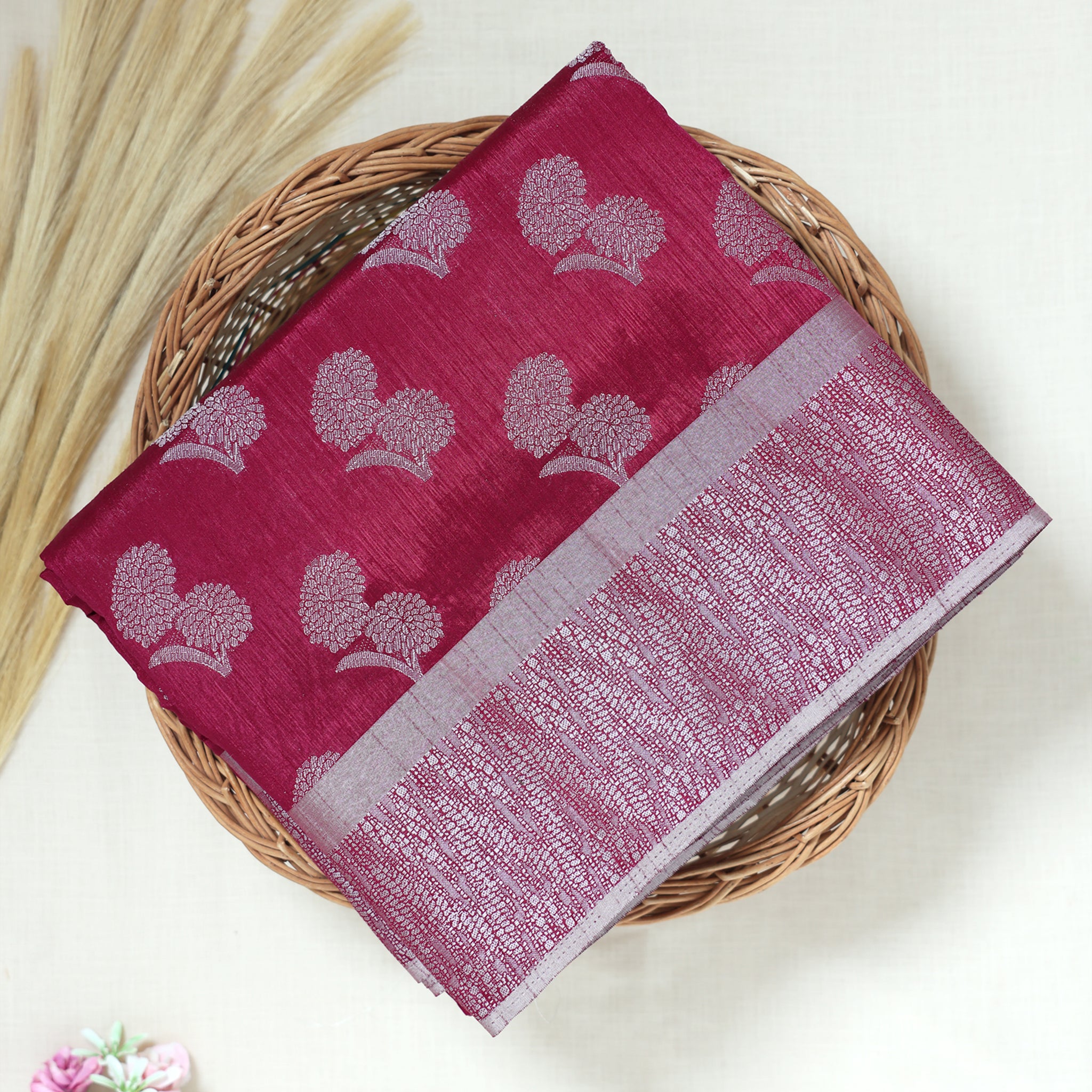 Maroon Color Tussar Silk Saree