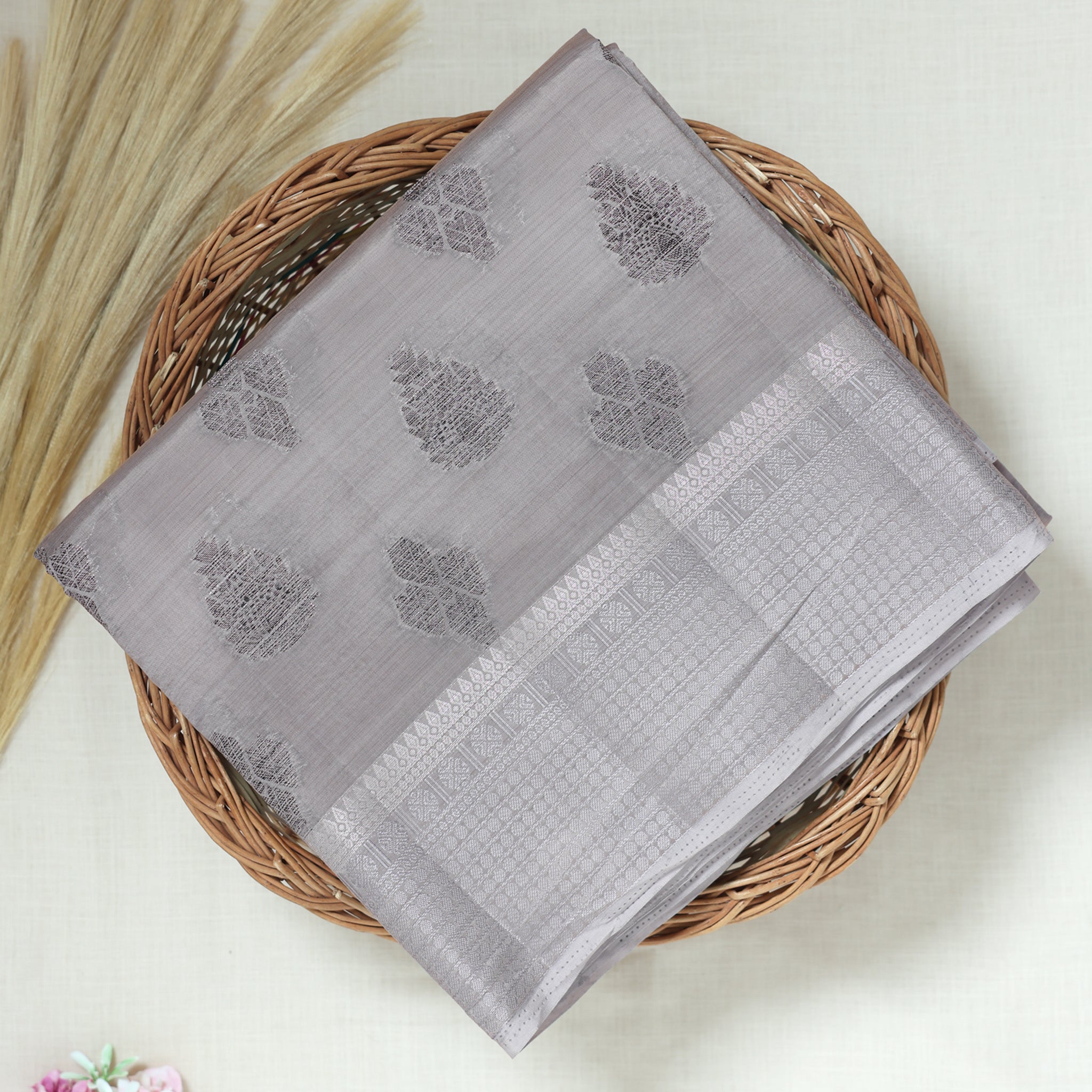 Grey Color Tussar Silk Saree