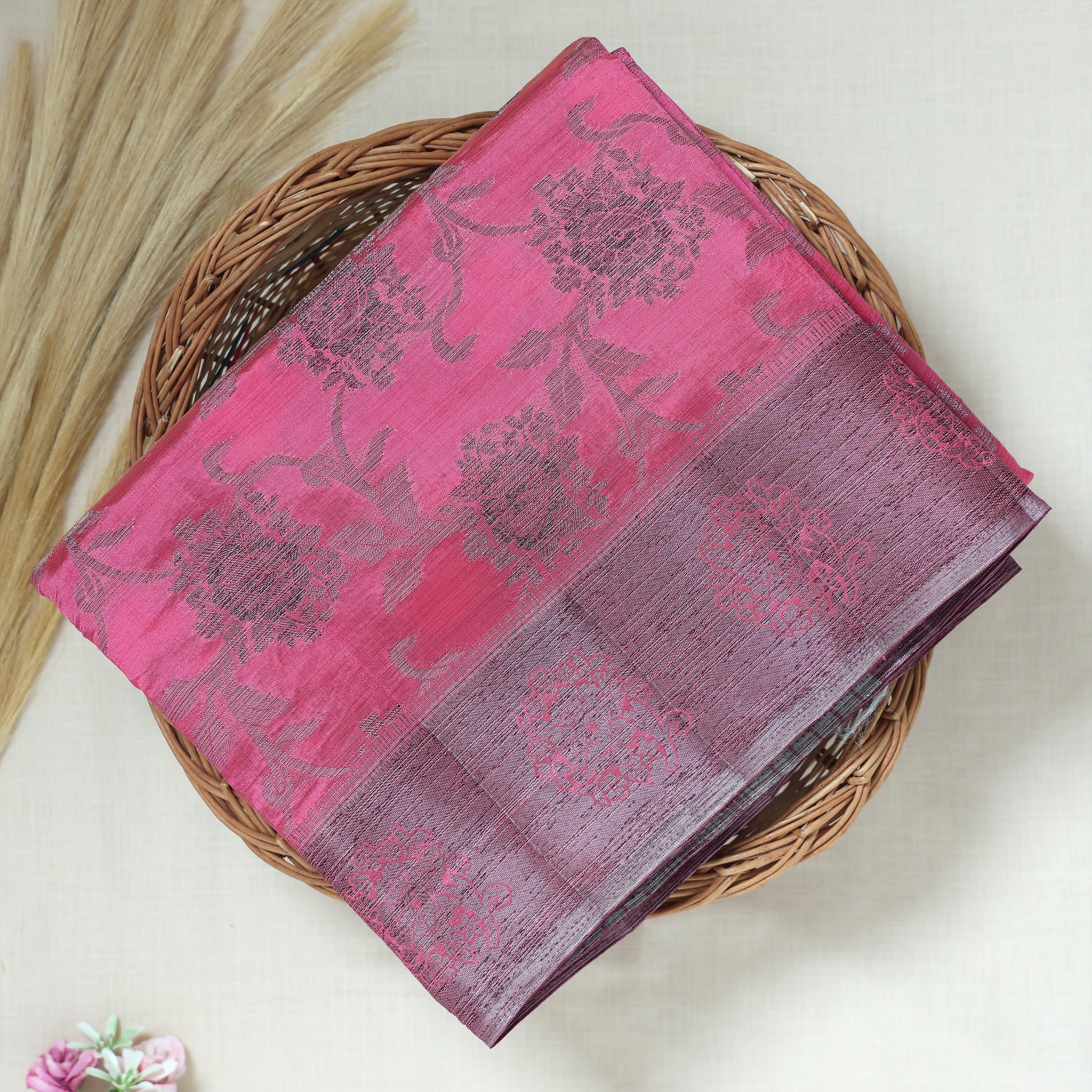 Pink Color Tussar Silk Saree