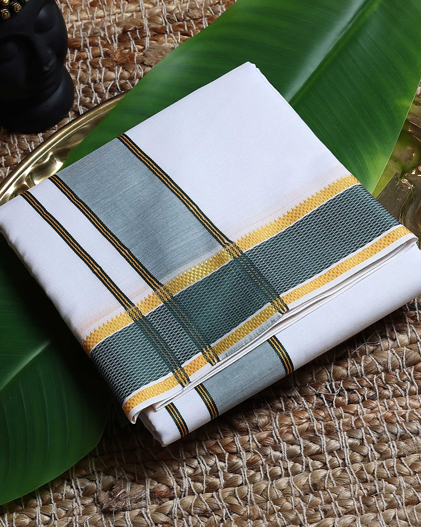 Men’s Cotton Dhoti with Multi Zari Border - White
