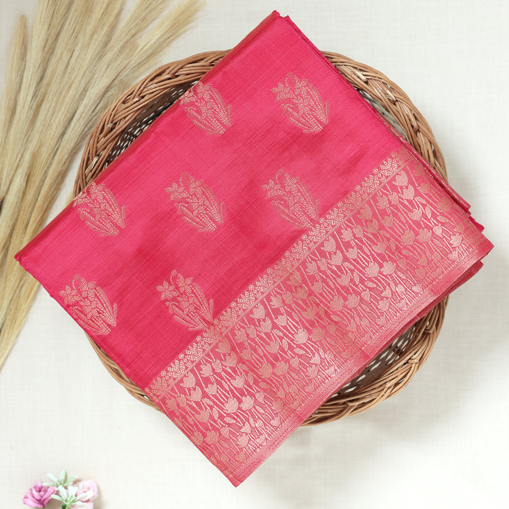 Pink Color Tussar Silk Saree