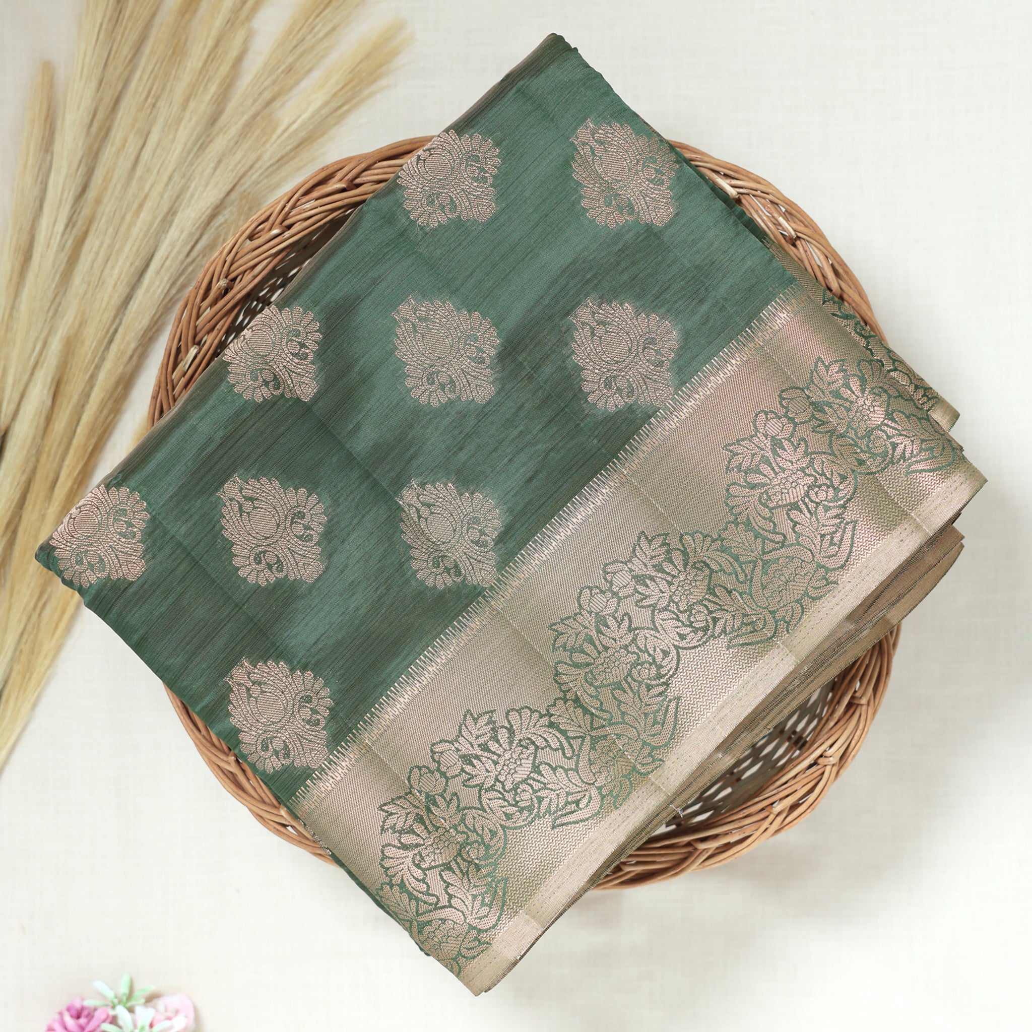 Green Color Tussar Silk Saree