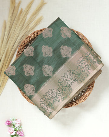 Green Color Tussar Silk Saree
