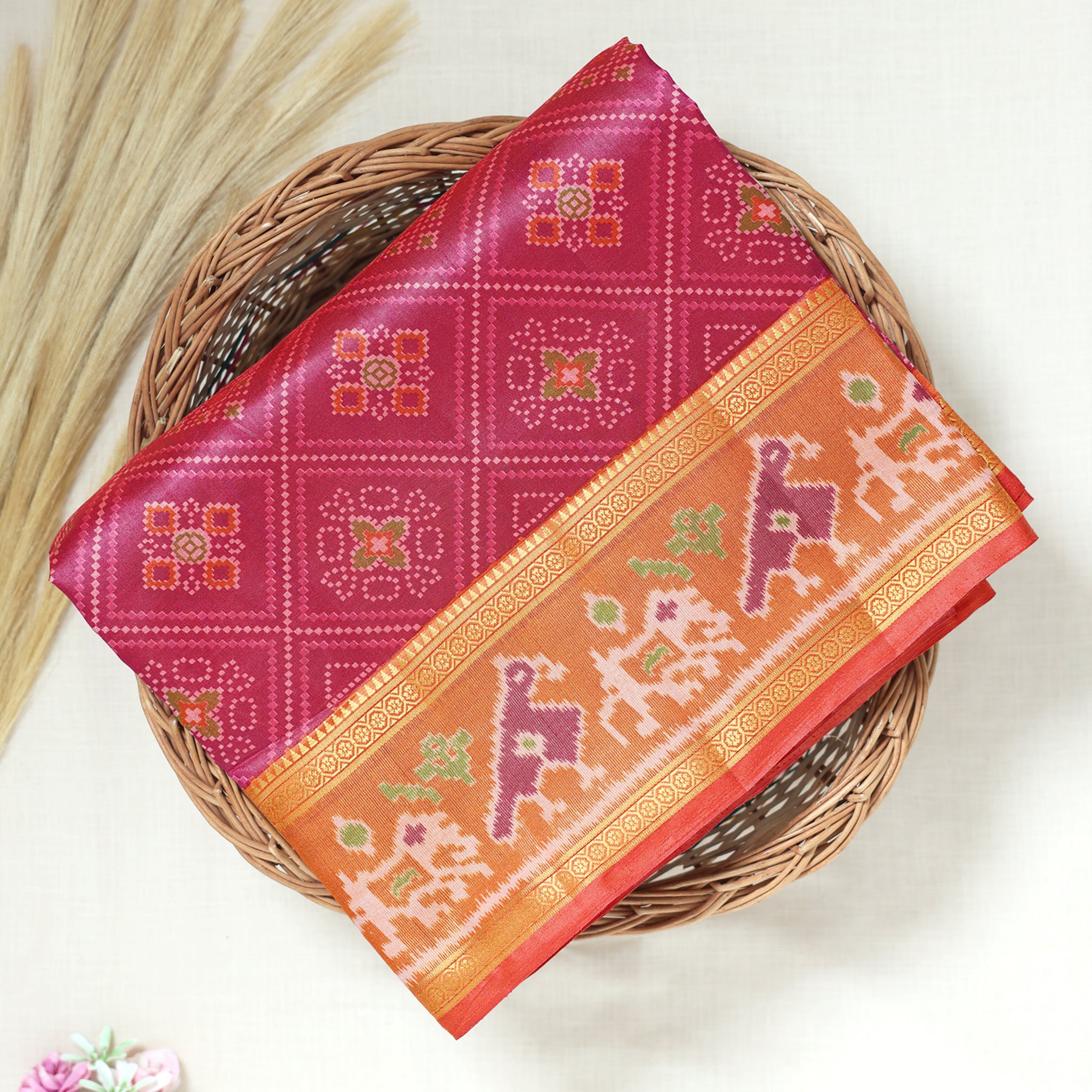 Pink Color Tussar Silk Saree
