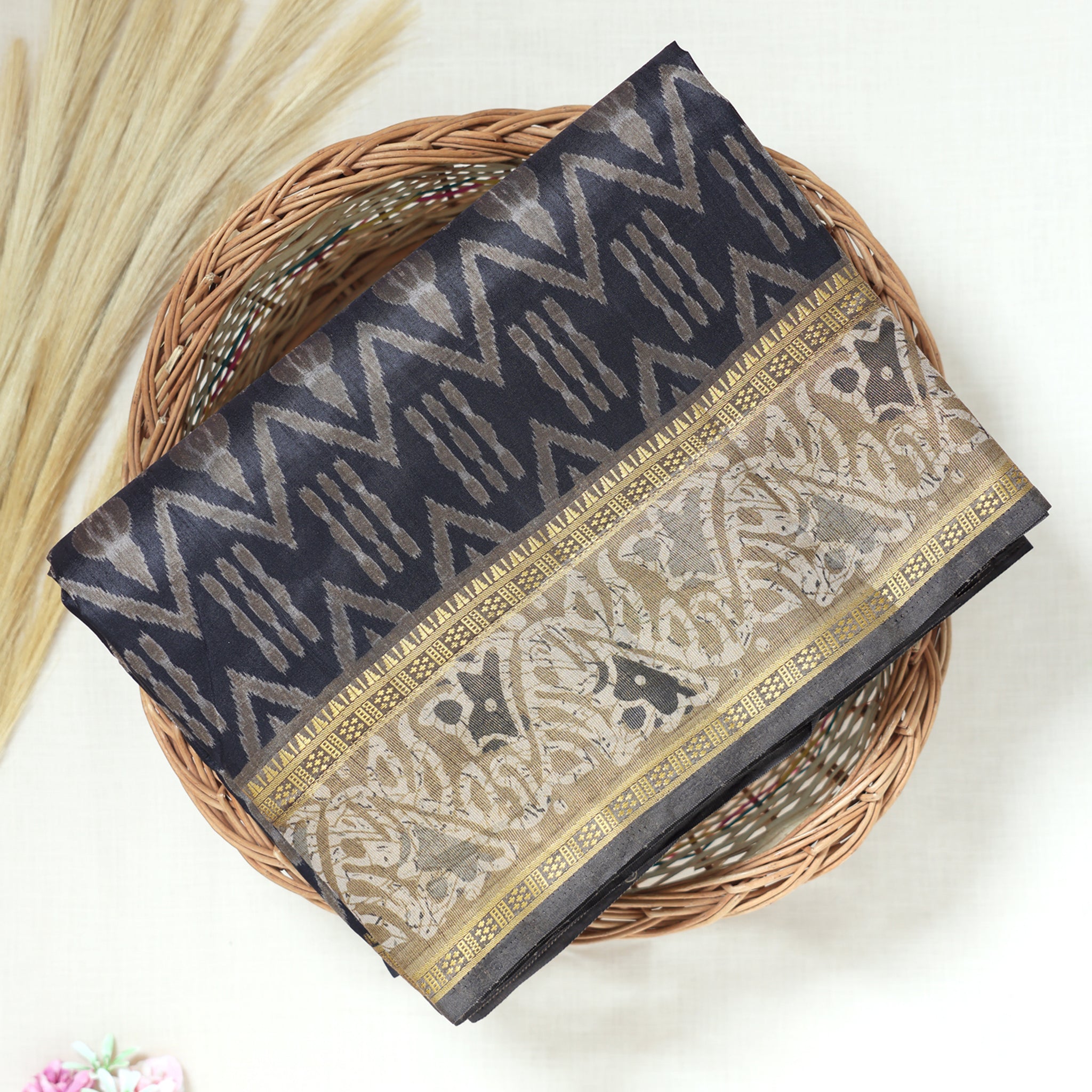 Black Color Tussar Silk Saree