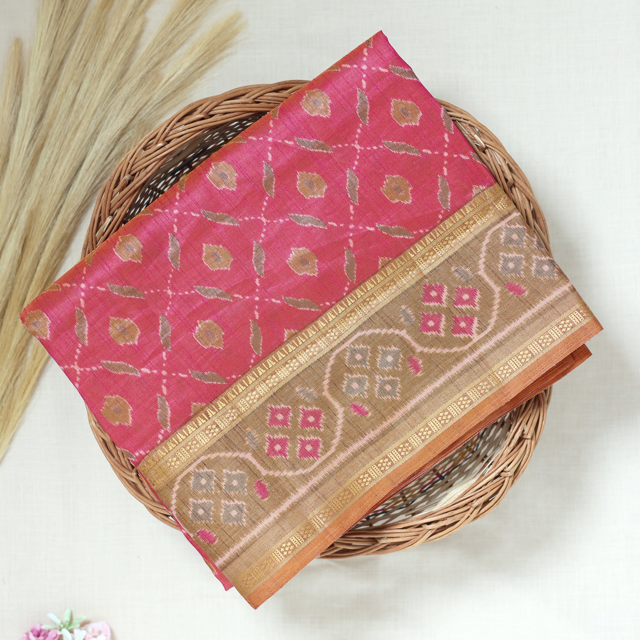 Pink Color Tussar Silk Saree