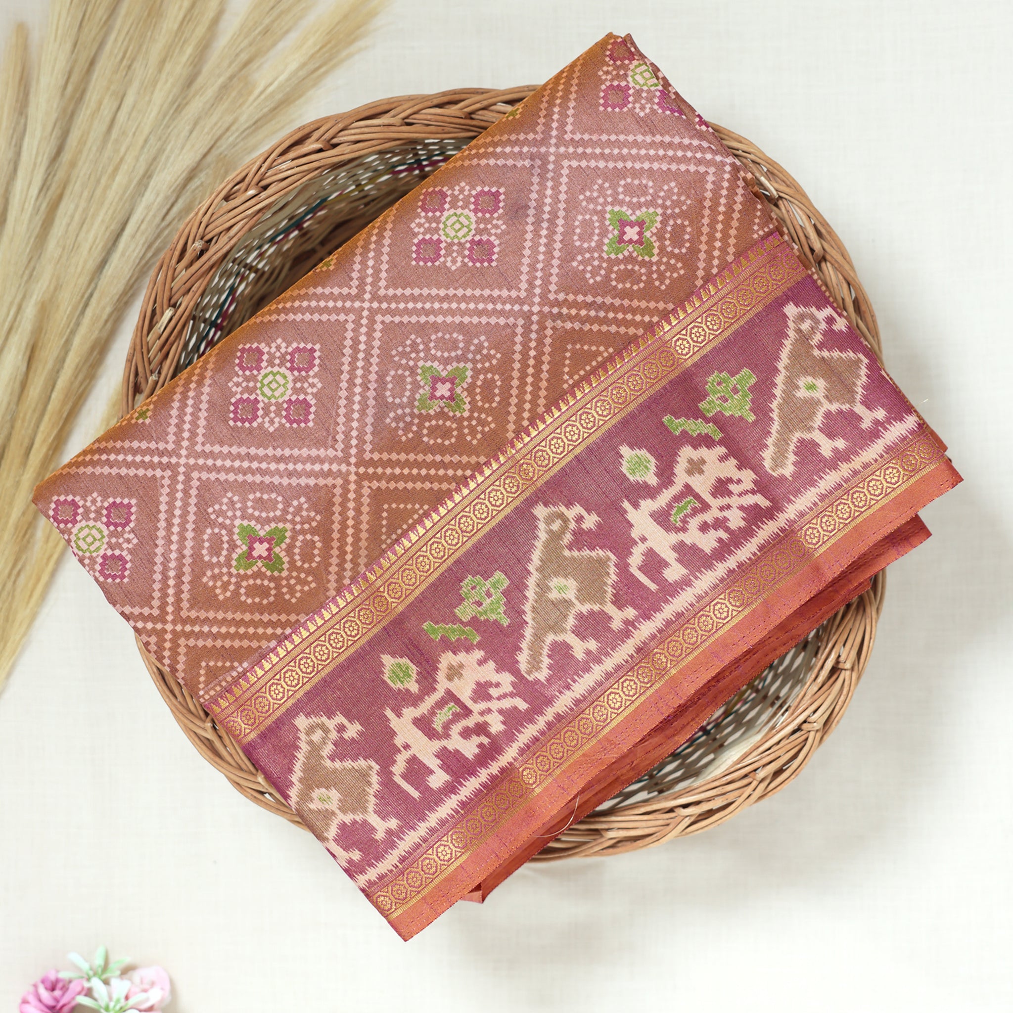 Brown Color Tussar Silk Saree