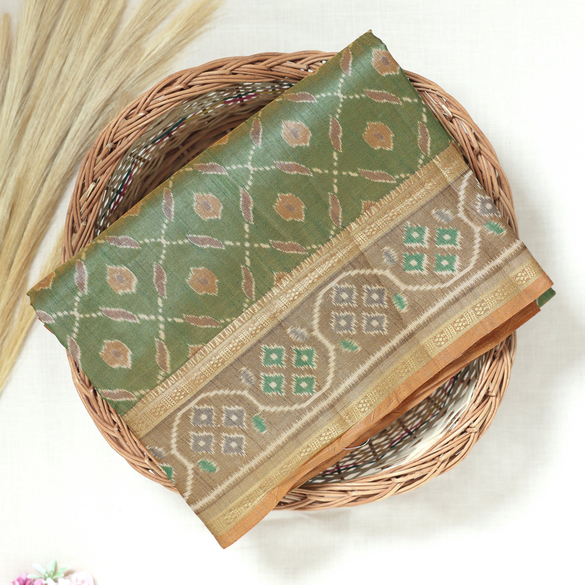 Green Color Tussar Silk Saree