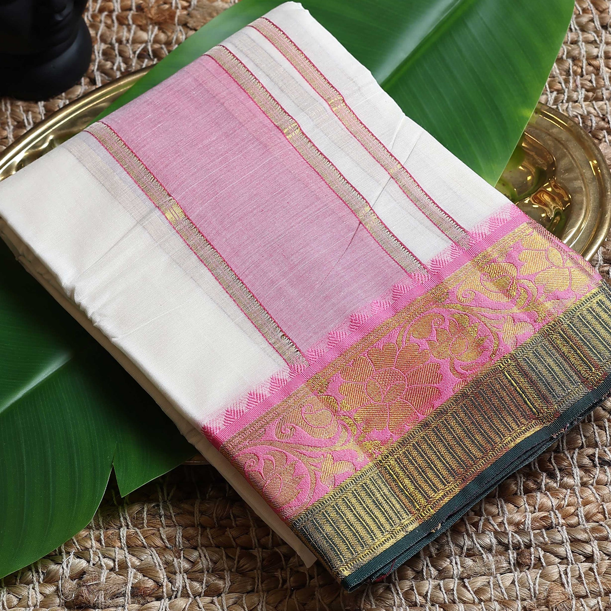 Men’s Cotton Dhoti with Multi Zari Border - White