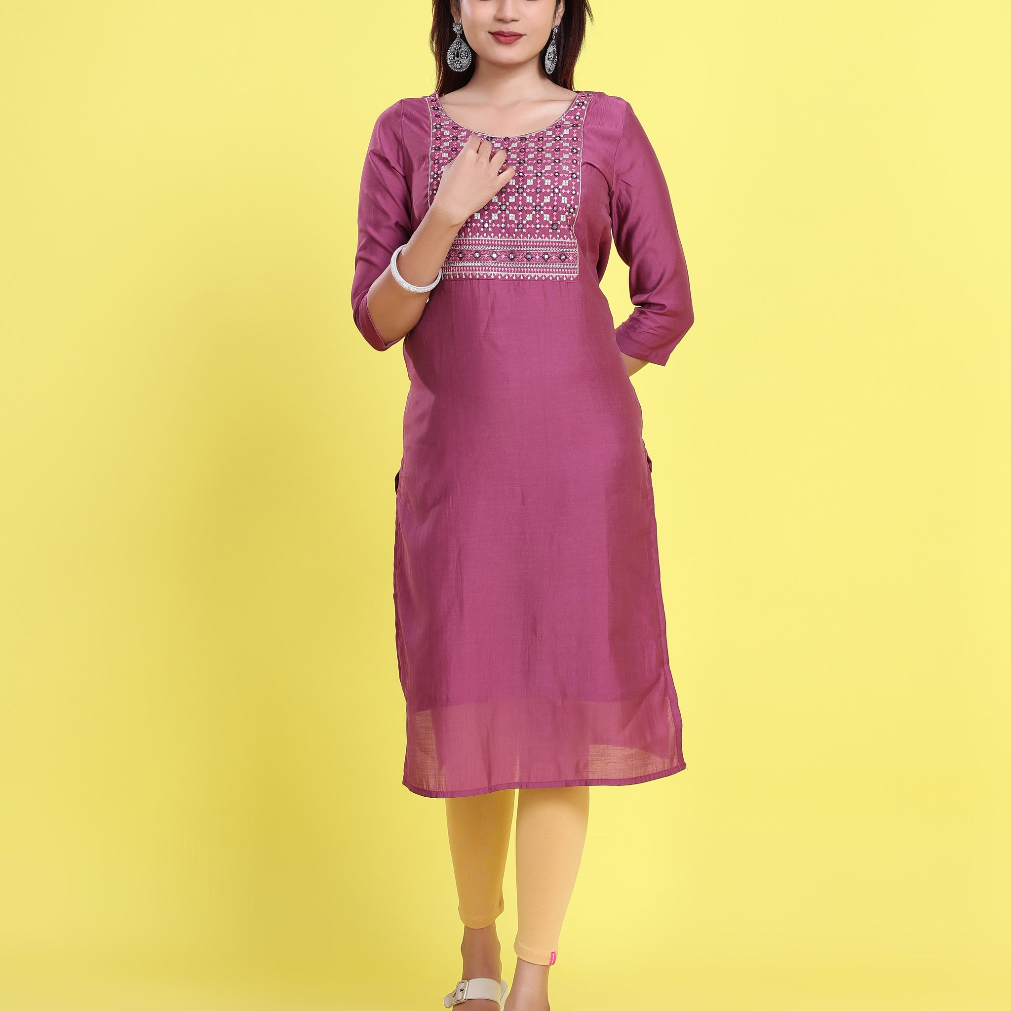 Ethnic Embroidered Kurta - Purple