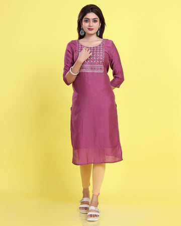 Ethnic Embroidered Kurta - Purple