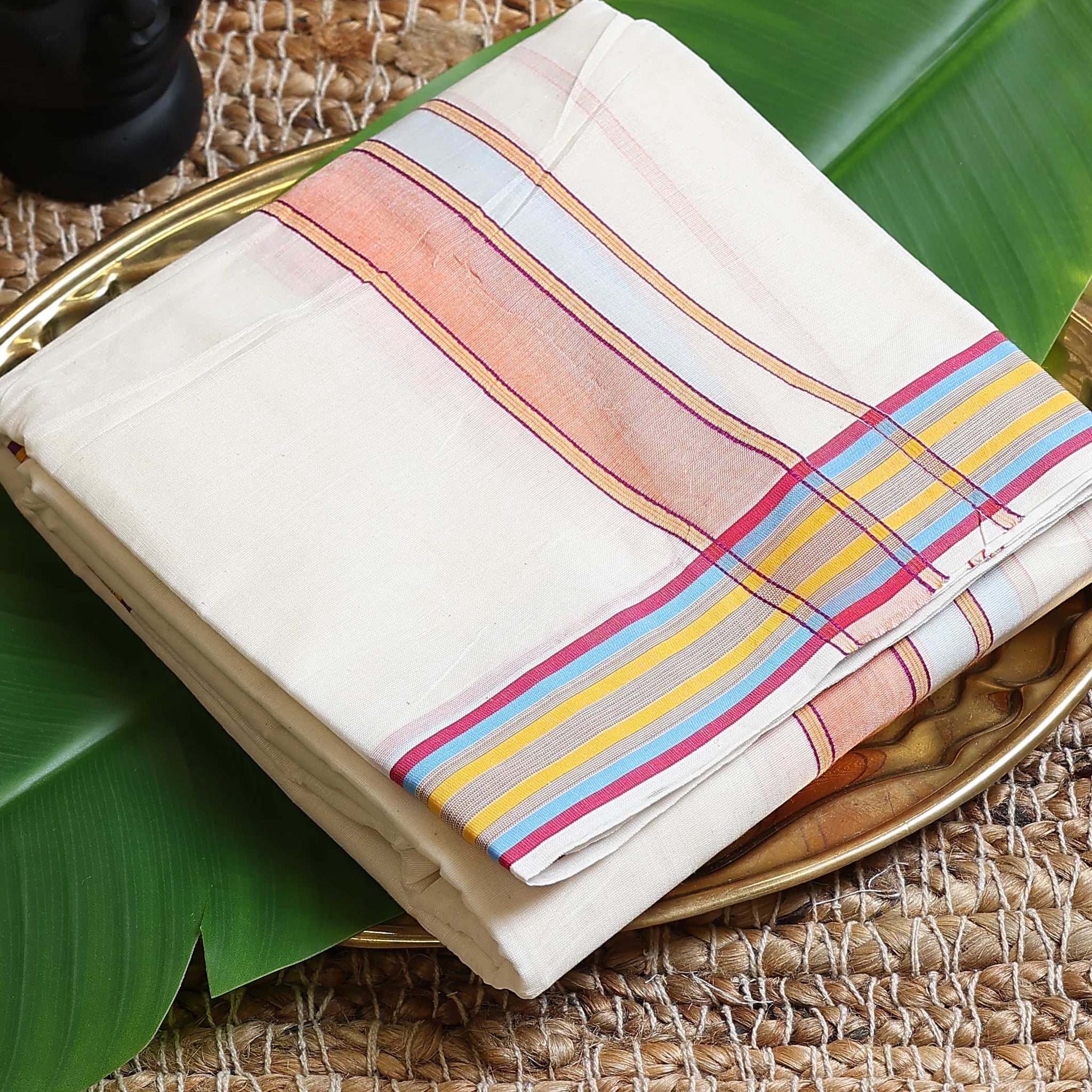 Men’s Cotton Dhoti with Multi Zari Border - White
