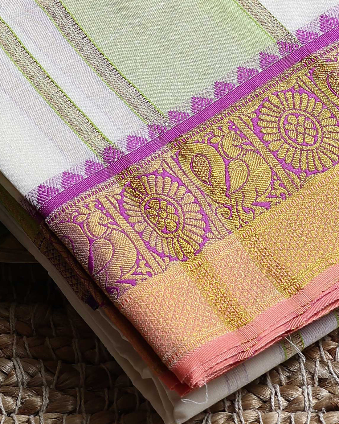 Men’s Cotton Dhoti with Multi Zari Border - White